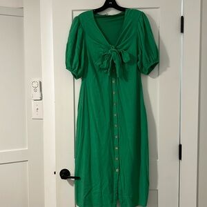 Green button down midi dress